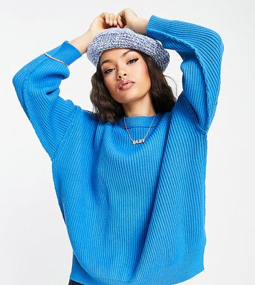 ASOS DESIGN Petite oversized sweater in rib in blue
