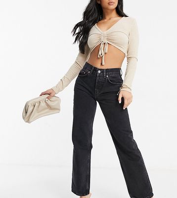 ASOS DESIGN Petite premium mid rise straight leg jeans in washed black - MBLUE