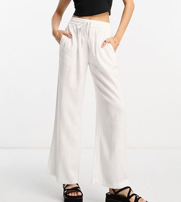 ASOS DESIGN Petite pull on pant with linen in off white
