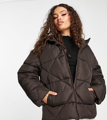 ASOS DESIGN Petite quilted puffer jacket in chocolate - BROWN - BROWN