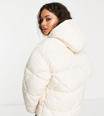 ASOS DESIGN Petite quilted puffer jacket in cream-White