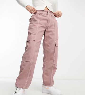 ASOS DESIGN Petite seam detail cargo pants in mink with contrast stitch-Pink