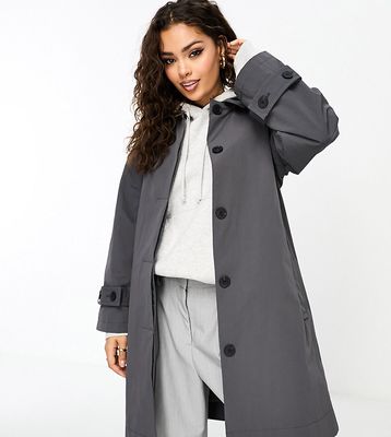 ASOS DESIGN Petite short belted top collar trench coat in gray