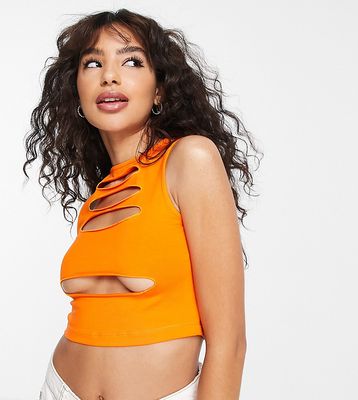 ASOS DESIGN Petite sleeveless crop top with front slashes in orange