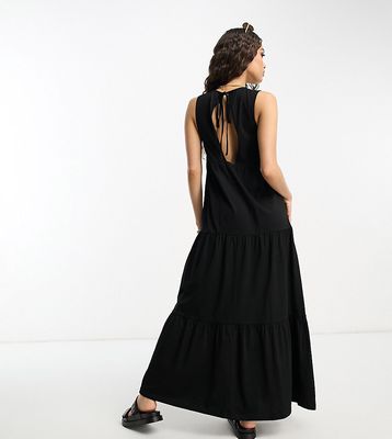 ASOS DESIGN Petite sleeveless tiered maxi dress in black