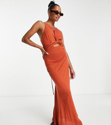ASOS DESIGN Petite sleeveless twist front body-conscious midi dress in rust-Orange