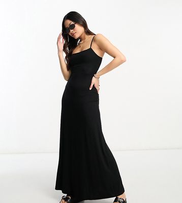 ASOS DESIGN Petite strappy square neck maxi dress in black