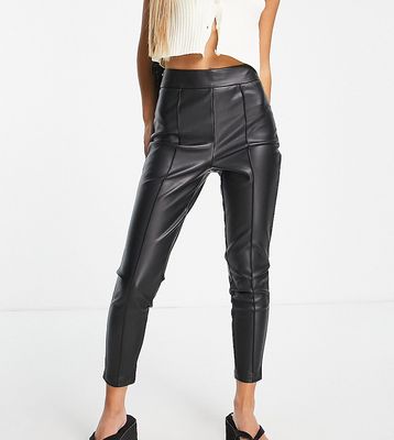ASOS DESIGN Petite stretch leather look cigarette pants with pintuck in black
