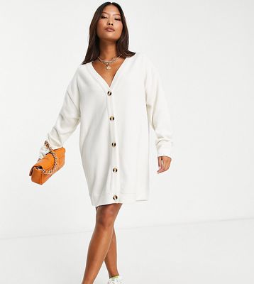 ASOS DESIGN Petite super soft button through cardigan mini dress in winter white