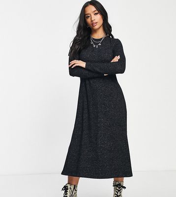 ASOS DESIGN Petite super soft long sleeve midi swing dress in charcoal-Gray