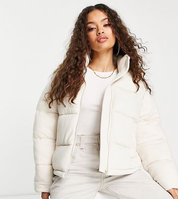 ASOS DESIGN Petite textured puffer jacket in cream-White