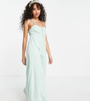 ASOS DESIGN Petite tiered cami maxi dress with faux shell buttons in pale green