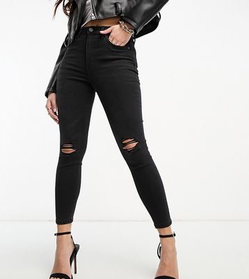 ASOS DESIGN Petite ultimate skinny jean in black with knee rips