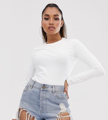 ASOS DESIGN Petite ultimate slim fit t-shirt with long sleeves in cotton in white - WHITE