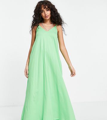 ASOS DESIGN Petite v-neck maxi dress with pep hem in bright green