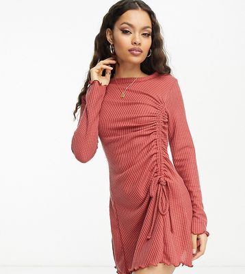 ASOS DESIGN Petite waffle mini dress with ruched side detail in rose-Pink