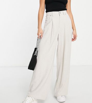 ASOS DESIGN Petite wide leg pants with linen in oatmeal-Neutral
