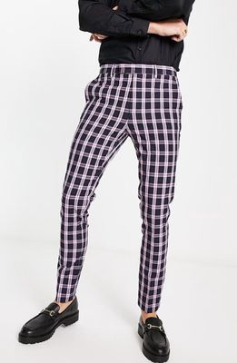 ASOS DESIGN Plaid Skinny Fit Smart Trousers in Navy