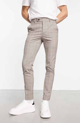 ASOS DESIGN Plaid Super Skinny Suit Trousers in Stone