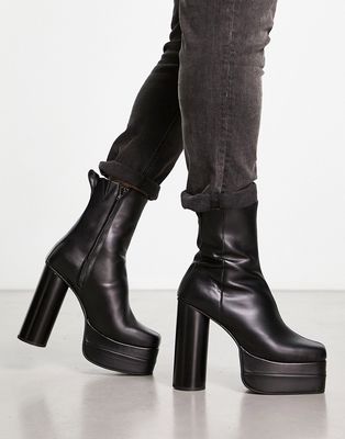 ASOS DESIGN platform heeled chelsea boots in black faux leather