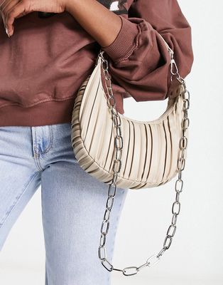 ASOS DESIGN pleated shoulder bag with chain detailing in stone-Brown
