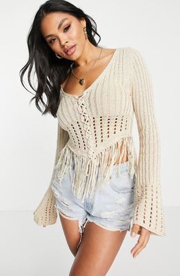 ASOS DESIGN Pointelle Sweater in Cream