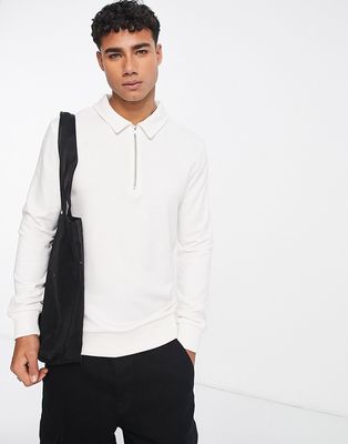 ASOS DESIGN polo sweatshirt with zip in soft white