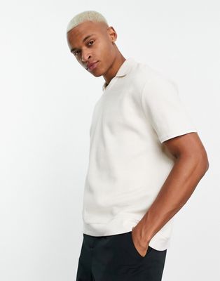 ASOS DESIGN polo with contrast trims in beige-Neutral