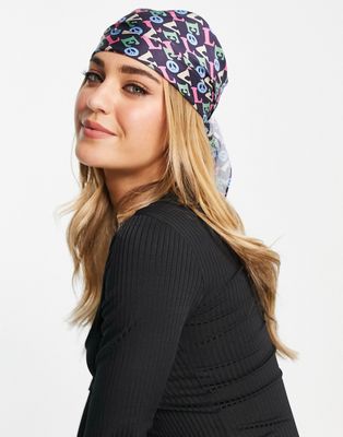 ASOS DESIGN polysatin medium headscarf in love print in multi - MULTI