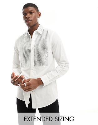ASOS DESIGN premium regular shirt with hand embellished hot fix front in white