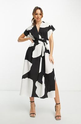 ASOS DESIGN Print Short Sleeve Midi Dress in Black Multi