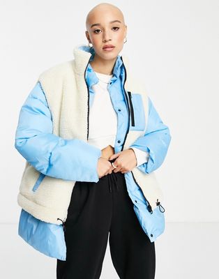 ASOS DESIGN puffer jacket with detachable borg fleece vest in blue and cream-Green