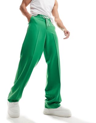 ASOS DESIGN pull on smart wide leg pants in green