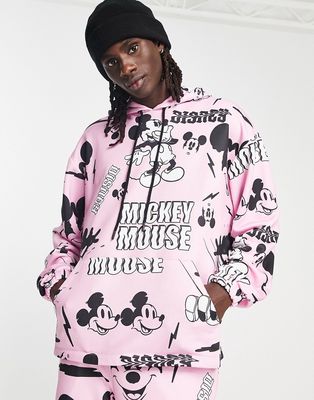 ASOS DESIGN Punk Mickey hoodie with Disney all over prints in pink - part of a set