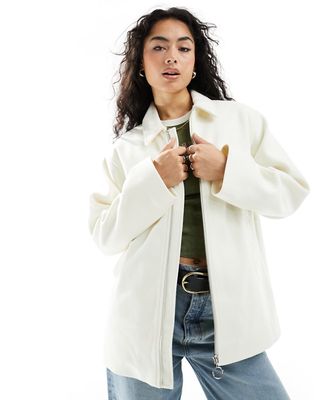 ASOS DESIGN quilt lined harrington jacket in cream-White