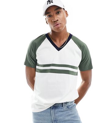 ASOS DESIGN raglan T-shirt with white and green cut & sew-Multi