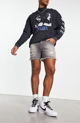 ASOS DESIGN Raw Hem High Waist Denim Shorts in Grey