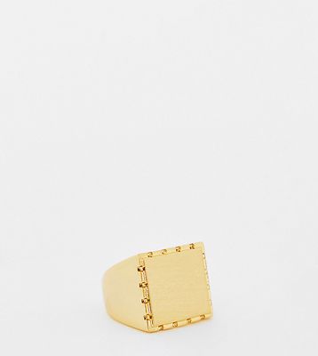 ASOS DESIGN real gold plate square signet ring with brushed effect