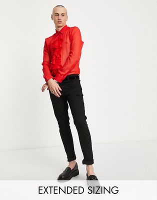 ASOS DESIGN recycled polyester regular sheer shirt with ruffle front detail in recycled polyester in red - RED