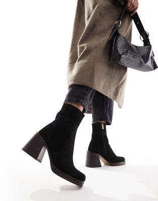 ASOS DESIGN Region suede mid-heel boots in black