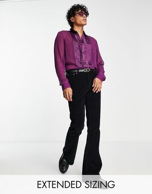 ASOS DESIGN regular sheer shirt with 70s ruffle front in purple