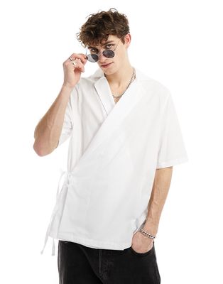ASOS DESIGN relaxed camp collar tie side shirt in white