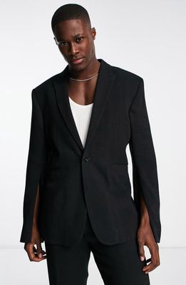 ASOS DESIGN Relaxed Fit Plissé Suit Jacket in Black