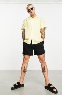 ASOS DESIGN Relaxed Fit Short Sleeve Linen & Cotton Button-Up Camp Shirt in Yellow