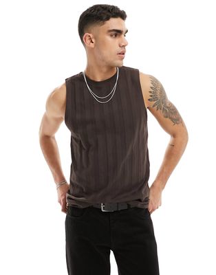 ASOS DESIGN relaxed fit textured ribbed tank in dark brown