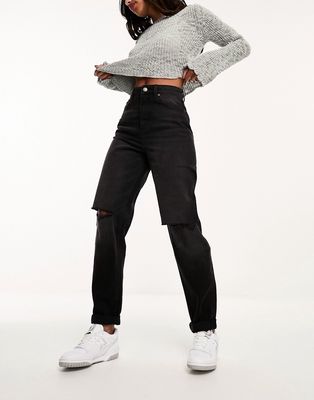 ASOS DESIGN relaxed mom jean in black with knee rips