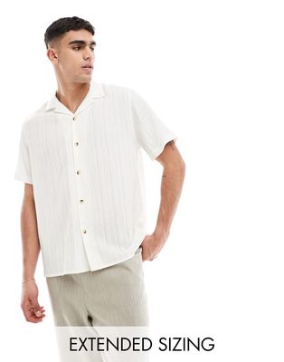 ASOS DESIGN relaxed revere crinkle texture shirt in ecru-White