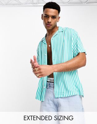 ASOS DESIGN relaxed revere shirt in turquoise summer stripe-Blue
