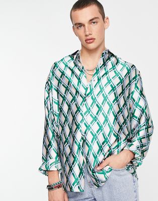 ASOS DESIGN relaxed satin shirt in check print in polyester-Multi