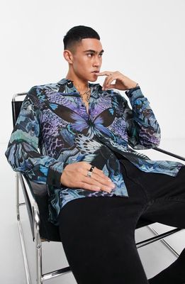 ASOS DESIGN Relaxed Semisheer Button-Up Shirt in Mid Blue